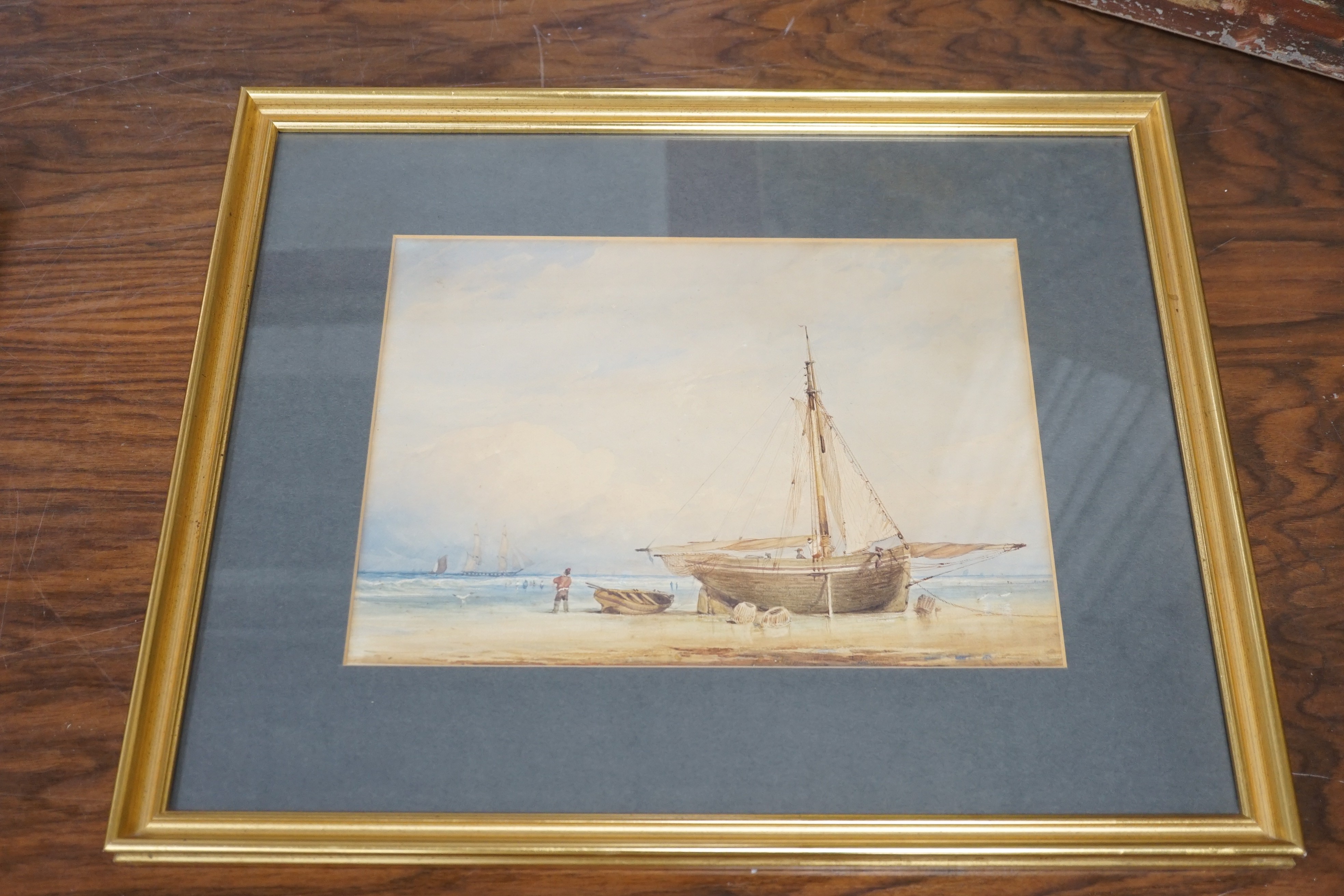 A pair of 19th century Continental watercolours of coastal marine landscapes, 21x31cm